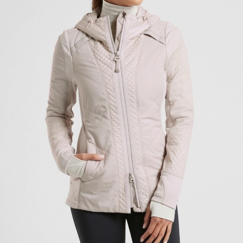 Athleta Rock Ridge Primaloft Quilted Hooded Jacket - Abalone, Beige, Cream